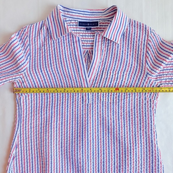 Karen Scott Red White Blue Striped Seersucker Dress Patriotic July 4 Size Small - Picture 11 of 16
